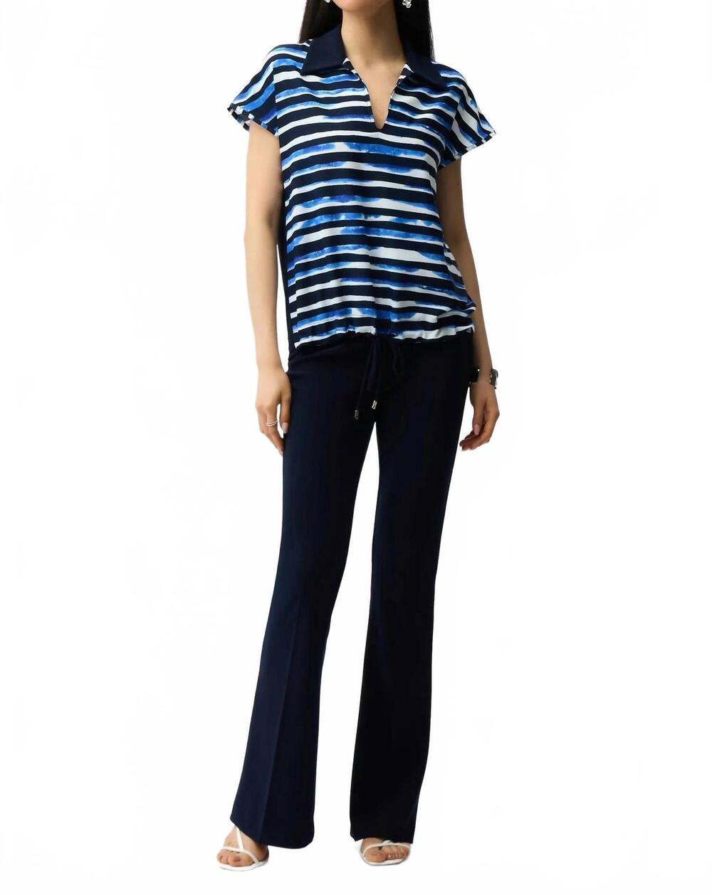 NEW JOSEPH RIBKOFF striped short sleeve cocoon top in blue/vanilla